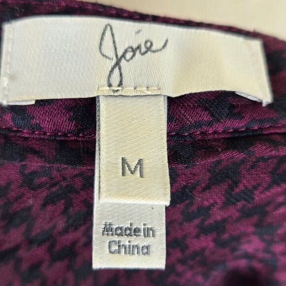 Joie Size Medium Purple Black Houndstooth Print Button Up Blouse Long Sleeve - Picture 9 of 12